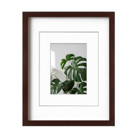 Egofine 11x14 Picture Frame Made of Solid Wood with Plexiglass, Display Pictures 5x7/8x10 with Mat or 11x14 Without Mat for Tabletop and Wall Mounting, Walnut Color