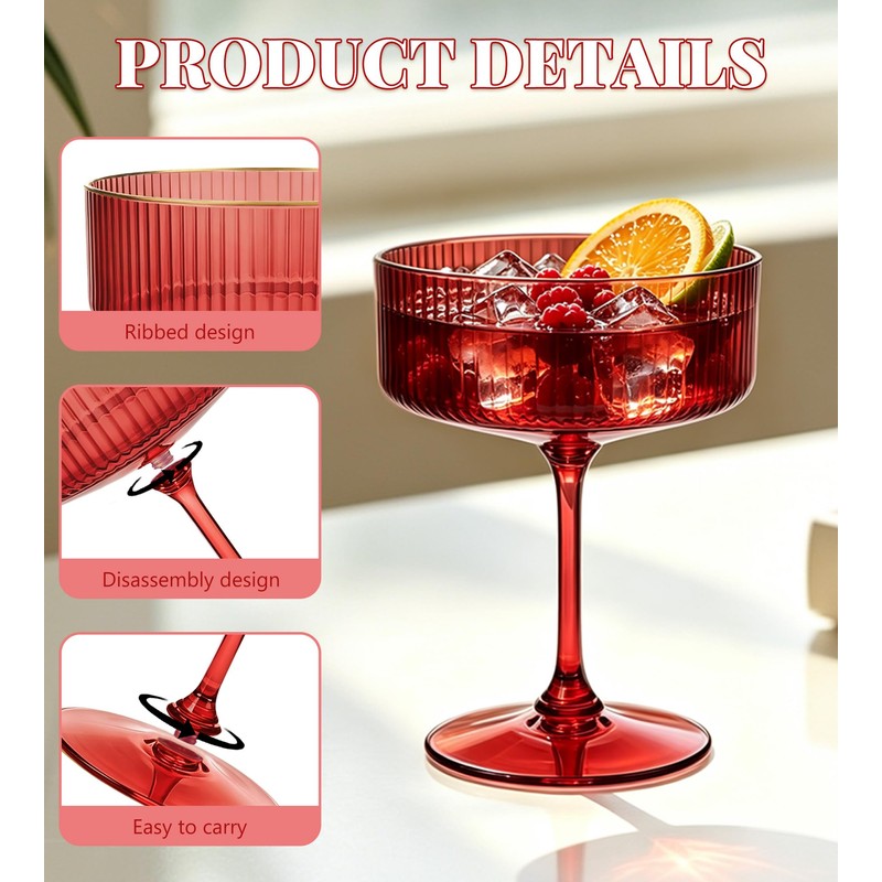 LEYIQU 24Pack Plastic Martini Glasses, 10oz Disposable Coupe Glass
