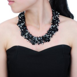 Vintage Crystal Rhinestone Statement Choker Bib Statement Necklace Earring Fashion Costume Jewelry Set for Women Black03
