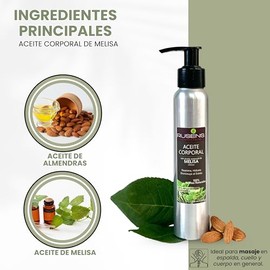Rusens - Aceite Corporal para Masaje Antiestrés con Aceite Esencial de Melisa - Cítrico 100% natural. Reanima y Disminuye el Estrés. Hidrata y Suaviza