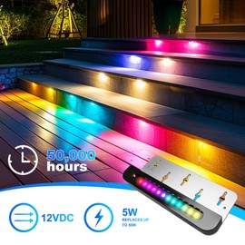 ASLONG 8PCS 7 inch RGB LED Hardscape Lighting, Retaining Wall Lights RGB Color Changing & Warm White, Low Voltage LED Landscape Paver Lights Waterproof Outdoor Step Lights for Steps