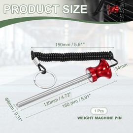 YELARXI Weight Stack Pin, Weight Gym Pin Strength Training Equipment Replacement with Pull Rope, 0.3 x 4.7 Inch Fit for Commercial Home Gym Club Machine Accessories (Red)