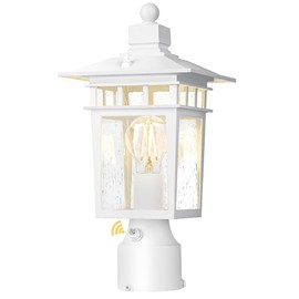 APOTO Dusk to Dawn Outdoor Post Lights, Waterproof Lamp Post Light Fixture, Aluminum Lamp Posts Outdoor Lighting Pole Lantern for Outside Yard Patio Pathway Garden Deck, Hard Wired (1 Pack, White)