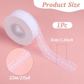Giantree 25 Yards White Lace Trim Ribbon, 1.2 Inch Wide Lace Fabric Floral Vintage Pattern Roll Ribbons for Gift Wrapping Handbook Wedding Decoration DIY Crafts Sewing Flower Design