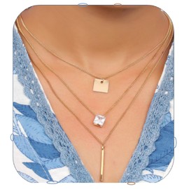 Siddhatva 14k Gold Necklace for Women Dainty Trendy Gold Plated Hypoallergenic Layered Stack Pendant Necklace Jewelry Gift