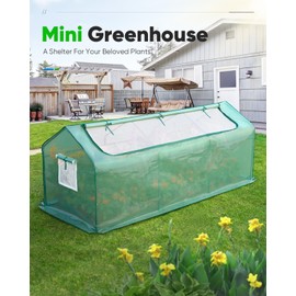 Quictent Mini Greenhouse, Portable Quick-Setup Small Tabletop Waterproof UV Protected PE Cover Shelter for Outdoors/Indoors W/ Raised Base for Garden Plant Seed Starting, 8 Stake, 95"x36"x36", Green
