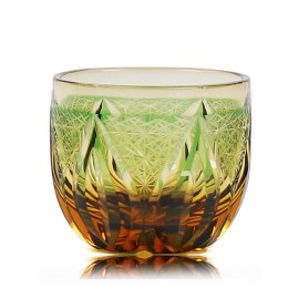 Handmade Edo Kiriko Glass Candle Small Shot Glass For Soju Handmade Cased Glass 2oz Green
