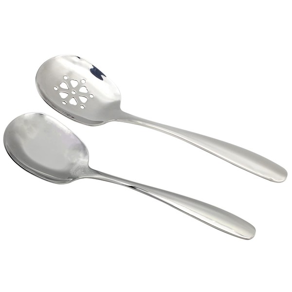 Anller 8.5 inches 304 Stainless Steel Serving Spoons, Slotted Serving Spoons, Dinner Spoons, Buffet & Banquet Style Serving Utensil, Silver