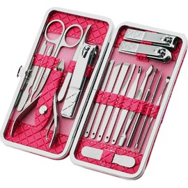 18 Piece Manicure Set Nail Care Set Pedicure Set Manicure Pedicure Travel Set Leather Travel Case