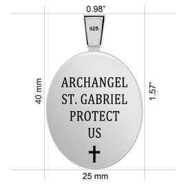 VENICEBEE® Archangel St. Gabriel Saint Medal Angel Christian Amulet Unique Solid 925 Sterling Silver Pendant Necklace + Velvet Pouch, Polishing Cloth, Fine Gift Box
