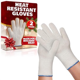 2 Pairs Heat Resistant Gloves for Grilling - 9.5 Inch Durable Aramid Oven Gloves with Fingers - Full Hand Protection, Functionality, Easy to Use, Multipurpose for Baking, Roasting, Frying, and More
