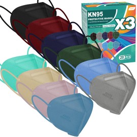 XDX KN95 Face Masks, 60 Packs Individually Wrapped Face Masks for Adults, 5 Layer Breathable Masks Disposable with Designs, Filter Efficiency ≥95%, Multicolor