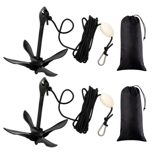 Lounsweer 2 Pack Marine Kayak Anchor Kit 3.3lb Folding Grapnel