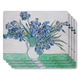 Cork Placemats Set 4 Table Mats Gardening Gift for Plant Lover, Botanical Metropolitan Museum Van Gogh Iris Wipe Off Top Cork Back Table Decor 12 x 16