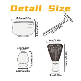 SHGarden Matcha Whisk Set Handcrafted Bamboo Japanese Matcha Tea Set House Hold Tea Making Tool Matcha Bamboo Whisk and Scoop Ceramic Matcha Bowl and Whisk Holder for Matcha Tea SH0036 (White)