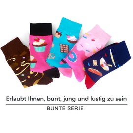 WeciBor 5 Pairs of Funny Colourful Women's Socks Funny Motif Crazy Multicoloured Cotton Socks, Brown/Blue/Pink/Multicoloured Food-5 Months, 39 - 42