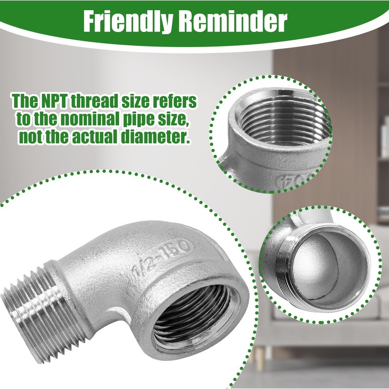 ISDVBUY 2 Pack 304 Stainless Steel Elbow, 90 Degree Pipe