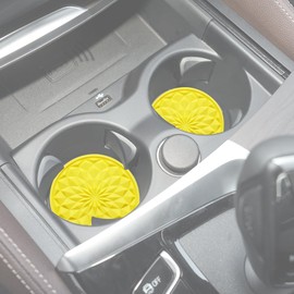 JUNAHAA Car Cup Coaster, Universal Automotive Waterproof Non-Slip Cup Holders Sift-Proof Spill Holder Car Interior Accessories 4 Pack Yellow