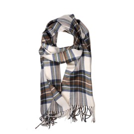 D&Y Unisex Classic Softer Than Cashmere Plaid Fringe End Scarf, Off White/Brown