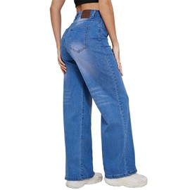 Wide Leg Jeans Woman High Waisted Straight Leg Stretchy Jeans Boyfriend Baggy Loose Denim Pants Blue Large