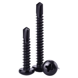 #10 x 1 Black Pan Head Self Drilling Screws, Phillips Drive, 410 Stainless Steel Phillips Pan Sheet Metal Screws, Black Coated Finish, Dovetail, 100 PCS