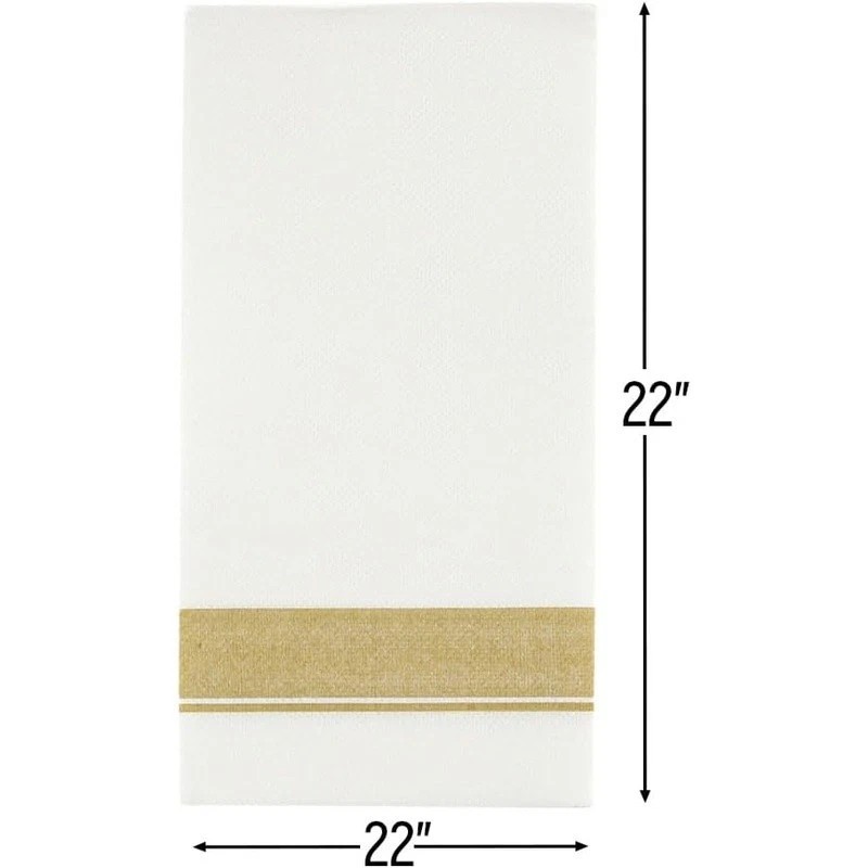 50 Cloth-Like Dinner Napkins Gold Border Disposable Elegant Tableware Events