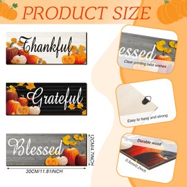 Ferraycle 3 Pcs Fall Pumpkin Wall Decor Farmhouse Thankful Grateful Blessed Wood Wall Sign Rustic Thanksgiving Kitchen Signs Wall Decor Decorative Signs Plaques for Home Decorations(Multicolor)