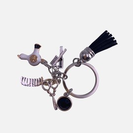 JY JUYU Comb Scissors Hair Dryer Charm Keychain Hairdresser Hair Stylist Gift Jewelry Cosmetology Tassel Keychain (White)