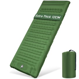 Aonext Self-Inflating Camping Sleeping Mat, 12 cm Thickened Air Mattress, Self-Inflating with Foot Press Pump, Prevent Air Loss, Inflatable Mattress, Ultralight, Waterproof, Outdoor (Fir Green)