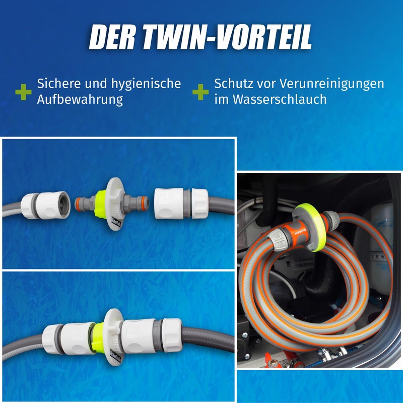 Water tank cap with connection for Gardena system for motorhome,