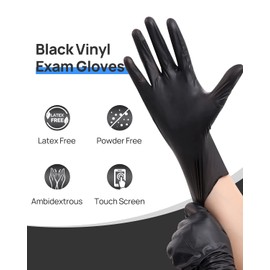 JMU Black Vinyl Gloves Disposable Latex Free, Powder Free Vinyl Exam Gloves 100 Pack, 4 mil Thick, Vinyl Synthetic Exam Gloves xl, Food Safe Gloves for Food Handling, Food Prep, Food Service, Tattoo