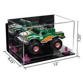 Better Display Cases Acrylic Versatile Display Case - Medium Rectangle Box with Mirror Case, Purple Risers, Wall Mount and Clear Base 12" x 8.25" x 7.25" (A018/V40)