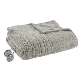 Pemberly Row Contemporary Fabric Twin Heated Blanket in Gray