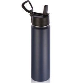 Volhoply 24 Ounce Insulated Water Bottle with Straw Lid,Stainless Steel Wide Mouth Sport Bottles with Handle,Double Wall Vacuum Cups Keep Cold,Reusable Travel Thermal Cups For Holder,Gym(Navy,1)