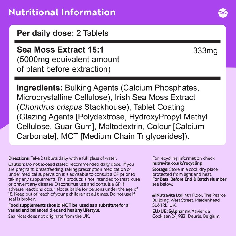 Nutravita 5000mg Sea Moss Tablets - 400 Irish Sea Moss