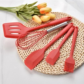 Juego de 5 espátulas de silicona antiadherentes resistentes al calor para hornear, cocinar, mezclar, raspar, utensilios de cocina antiadherentes, utensilios de cocina (rojo)