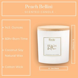 Peach Bellini Candle | Sweet Peach Scented Candle | Natural Coconut Soy Candles | 14.5 Ounce Modern Luxury Home Decor Novelty Candle | Long Lasting Fragrance with 35 Hour Burn Time