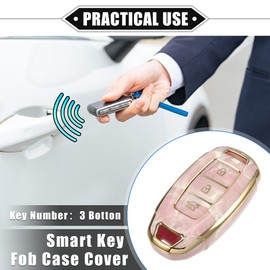 VekAuto Key Fob Cover Compatible for Hyundai Accent Tucson, 3 Button Porcelain Pattern Soft TPU Pink Remote Keyless Smart Key Fob Case Protection Shell