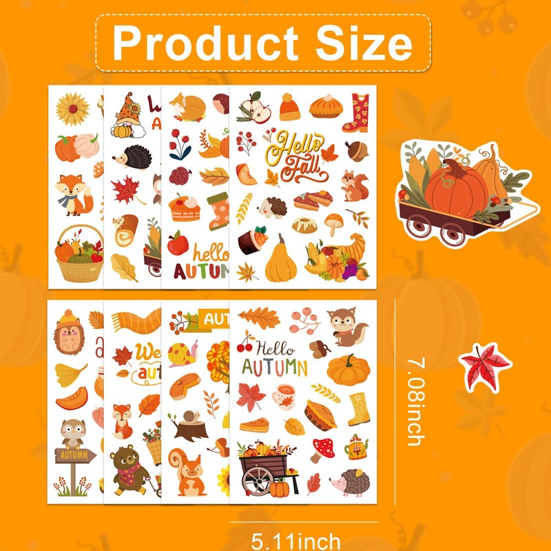 16 Pcs Autumn Stickers, Autumn Leaves Animals Maple Leaf Mushroom