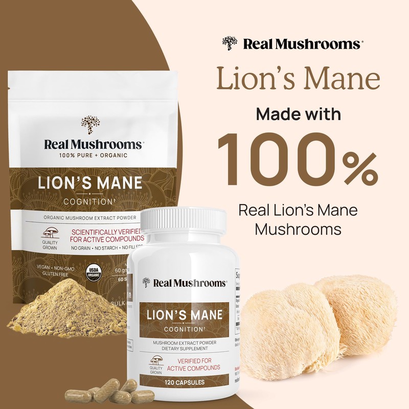 Lions Mane Mushroom Cognition (120 Capsules) Lions Mane Mushroom Powder