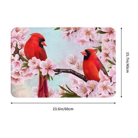 Jbofyee Spring Flowers Cardinal Birds On Almonds Branch Bath Mat Non-Slip Soft Microfiber Bathroom Rugs Washable Bathmat, Carpet Rug Entryway Decor for Tub Shower Room Floor, 24x16 Mat
