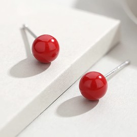 Oivzziy Set of 3 Pairs of 925 Sterling Silver Stud Earrings for Women Girls Red Pearl Jewelry Set 4mm 6mm 8mm