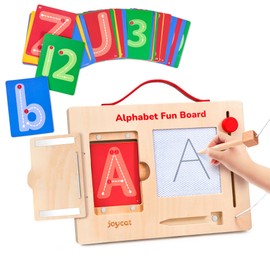 JoyCat Wooden Letter Tracing Board for Toddlers 3-5, Magnetic Alphabet & Number Writing Practice Board with 36 Double-Sided Cards, Reusable Preschool Handwriting Toy, Travel Learning Activity
