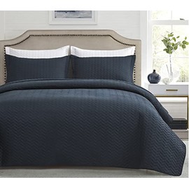 Maple&Stone Summer Quilt Set Queen Size, Lightweight Navy Bedspread Ultrasonic Chevron Pattern Light Coverlet for All Season Comforter Bedding Decor - 3 Piece Full Bed Cover Sets