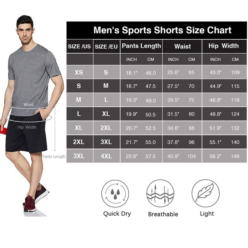 Men's Sports Shorts, Quick-Drying Shorts with Zip Pockets, darkgray