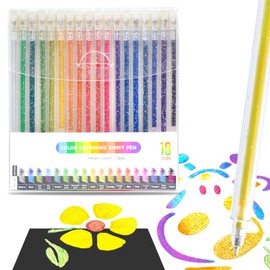 Elezeal Glitter Colored Pen, Assorted Metallic Gel Pens with 1.0mm Tip, Color Changing Shiny Pen for Adult Colouring, Doodling, Drawing, Writing, Noting (Set of 18)