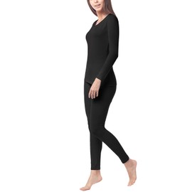 LAPASA Women's Midweightt Thermal Underwear Long John Set Fleece Lined Base Layer Top & Bottom L41 (Large, Midweight Black)