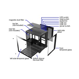 Bluegears Bgears b-Pellucid MicroATX (Fans NOT Included) Gaming PC Case with Infinity Tempered Glass and USB 3.0 x 2.