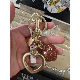 Coach NWT Coach Signature C Heart Bag Charm Keychain Key Fob Gold / Red CW488