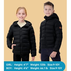 SOLOCOTE Kids Winter Puffer Jacket - Lightweight Packable Quilt Water-Resistant Hooded Jackets for Girls and Boys Black 14 Years